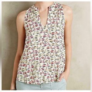 Anthropologie Maeve Enna Top Blouse Size 4 Colorful Scooter Print EUC